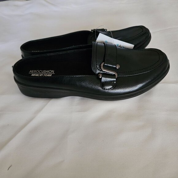 Aerocushion Memory Foam Women's Black Leather Open Back Slip-On Shoe 10M NWOB - Picture 6 of 11